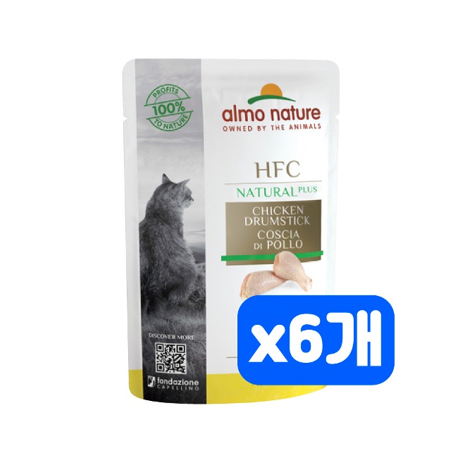 알모네이쳐 고양이 습식간식 파우치 내츄럴플러스 닭다리살 55g x6개 - 콤빌리지